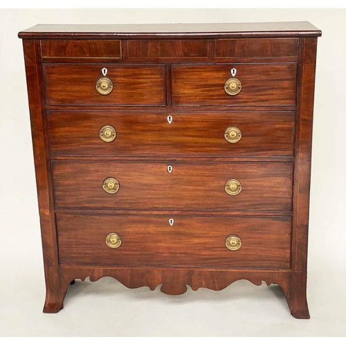 104 - SCOTTISH HALL CHEST, 19th century figured mahogany and line inlaid of adapted shallow proportions wi... 