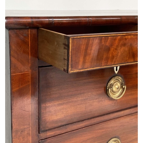 104 - SCOTTISH HALL CHEST, 19th century figured mahogany and line inlaid of adapted shallow proportions wi... 