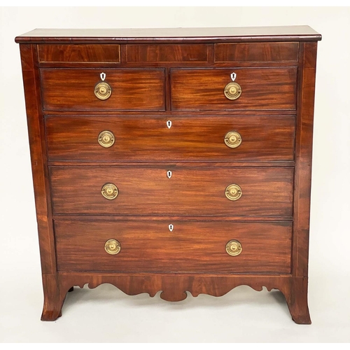 104 - SCOTTISH HALL CHEST, 19th century figured mahogany and line inlaid of adapted shallow proportions wi... 