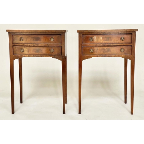 106 - LAMP/BEDSIDE TABLES, a pair, George III design flame mahogany each with two drawers, 48cm x 33cm D x... 