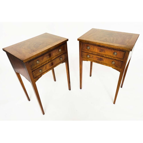 106 - LAMP/BEDSIDE TABLES, a pair, George III design flame mahogany each with two drawers, 48cm x 33cm D x... 