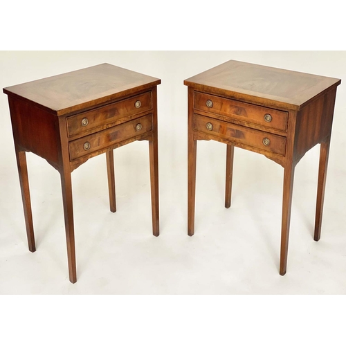 106 - LAMP/BEDSIDE TABLES, a pair, George III design flame mahogany each with two drawers, 48cm x 33cm D x... 