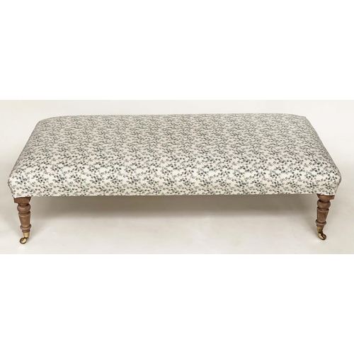 107 - HEARTH STOOL, Country House style rectangular with eucalyptus print linen upholstery and turned tape... 