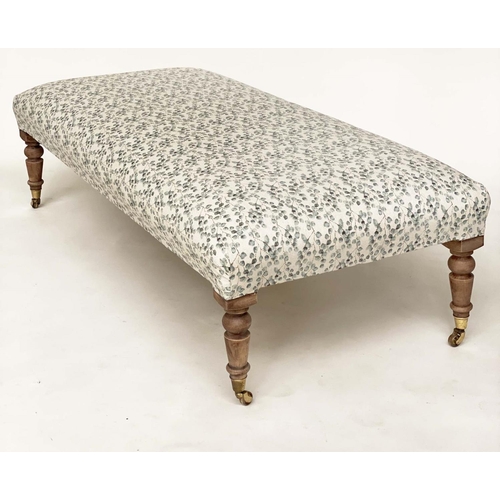 107 - HEARTH STOOL, Country House style rectangular with eucalyptus print linen upholstery and turned tape... 