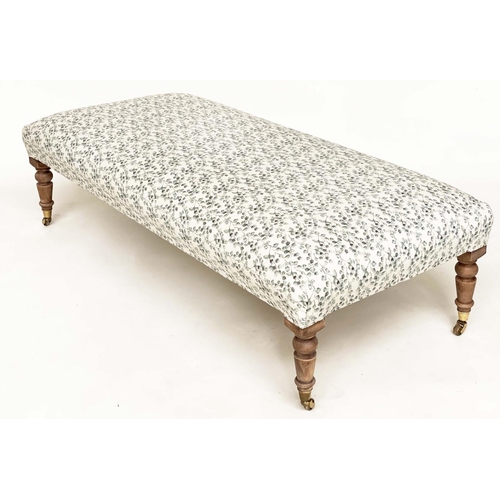 107 - HEARTH STOOL, Country House style rectangular with eucalyptus print linen upholstery and turned tape... 