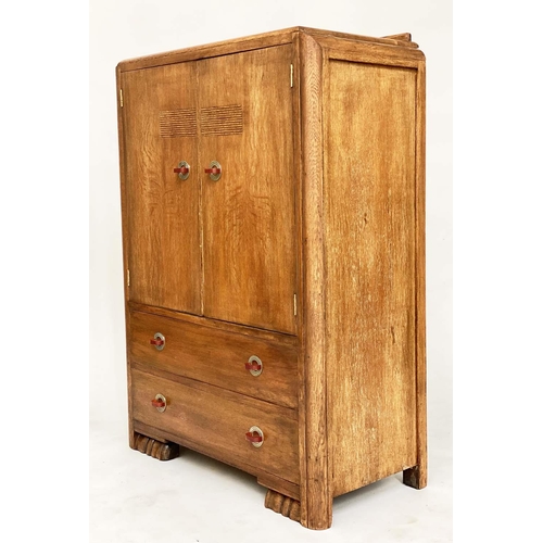 116 - ART DECO CABINET, limed oak with two panel doors enclosing shelves above two drawers, 90cm W x 125cm... 