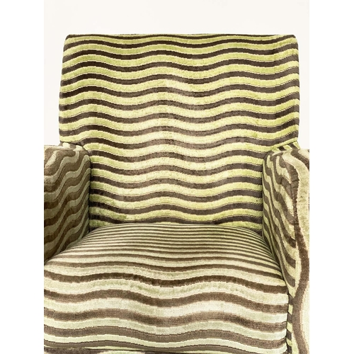 123 - TUB ARMCHAIR, Art Deco style in wave pattern stripe two tone cut velvet, 63cm W.