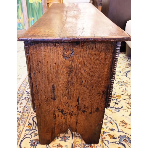 134 - ELM PLANK CHEST, Charles II, circa 1660, original strap hinges and lock, moulded edges, 53cm H x 111... 