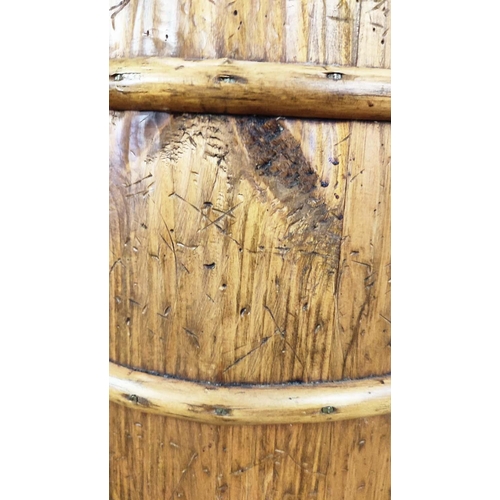 135 - CHALON PINE BARREL, rustic with inner liner, raised on castors, 81cm H x 42cm diam.