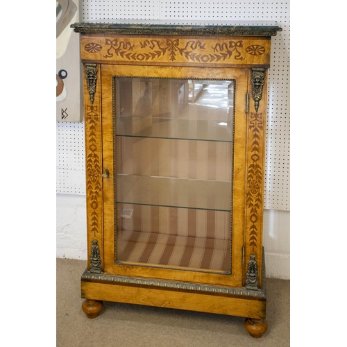 151 - DISPLAY CABINET, 122cm H x 78cm W x 39cm D, Louis XVI design, inlaid and brass mounted with green ma... 