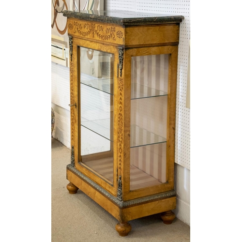 151 - DISPLAY CABINET, 122cm H x 78cm W x 39cm D, Louis XVI design, inlaid and brass mounted with green ma... 