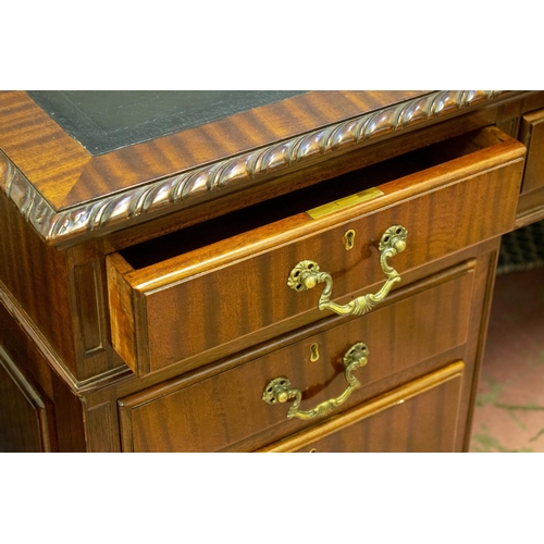 152 - PEDESTAL DESK, 80cm H x 153cm x 84cm, early 20th century mahogany with black leather top above nine ... 