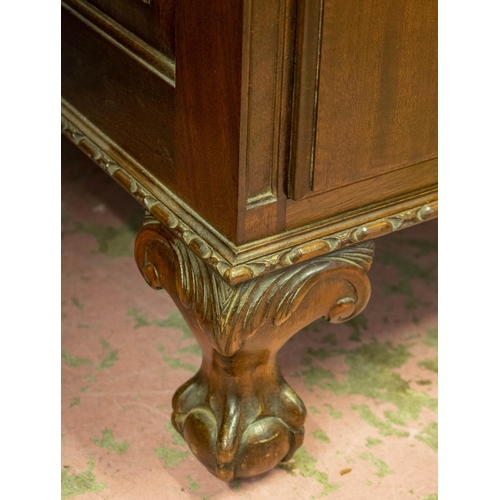 152 - PEDESTAL DESK, 80cm H x 153cm x 84cm, early 20th century mahogany with black leather top above nine ... 