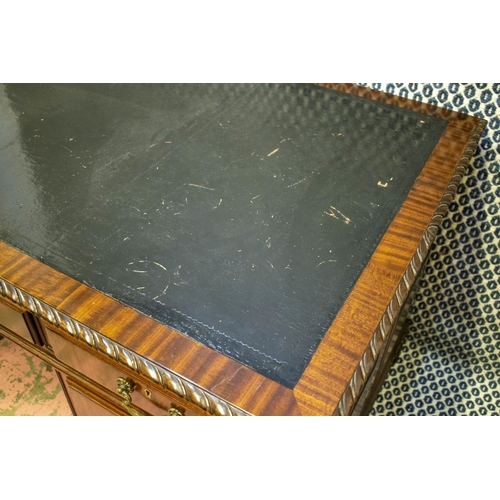 152 - PEDESTAL DESK, 80cm H x 153cm x 84cm, early 20th century mahogany with black leather top above nine ... 