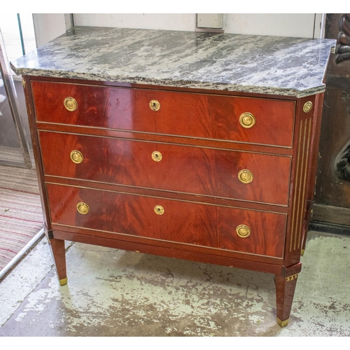 153 - COMMODE, 78cm H x 86cm W x 47cm D, Gustav III style mahogany and brass mounted with grey marble top ... 