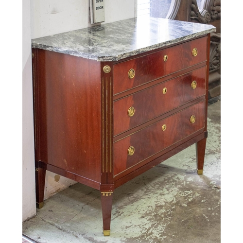 153 - COMMODE, 78cm H x 86cm W x 47cm D, Gustav III style mahogany and brass mounted with grey marble top ... 