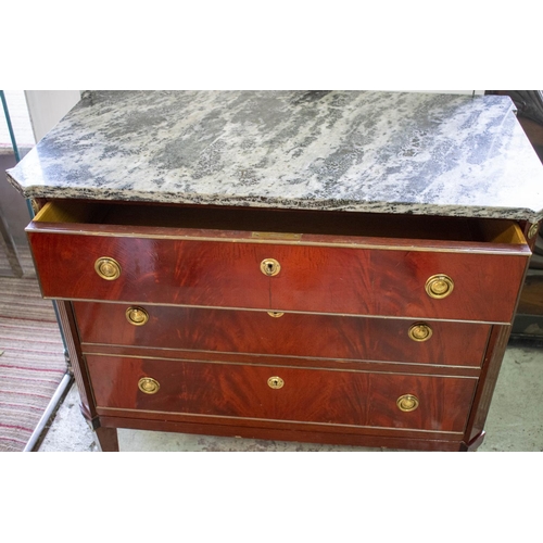 153 - COMMODE, 78cm H x 86cm W x 47cm D, Gustav III style mahogany and brass mounted with grey marble top ... 