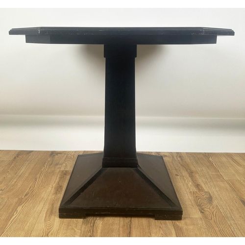 171 - ART DECO PEDESTAL CENTRE TABLE,  81cm W x 77cm H x 81cm D, ebonised oak, octagonal top and leather b... 