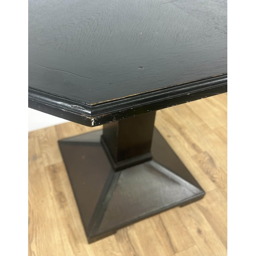 171 - ART DECO PEDESTAL CENTRE TABLE,  81cm W x 77cm H x 81cm D, ebonised oak, octagonal top and leather b... 