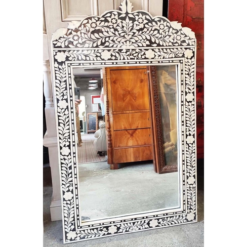 194 - WALL MIRROR, 71cm W x 125cm H, Syrian style with inlaid detail.