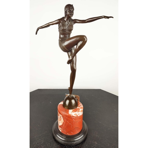 20 - AFTER J PHILIPP, an Art Deco style bronze of a female dancer, raised on a marble base, 57cm H.