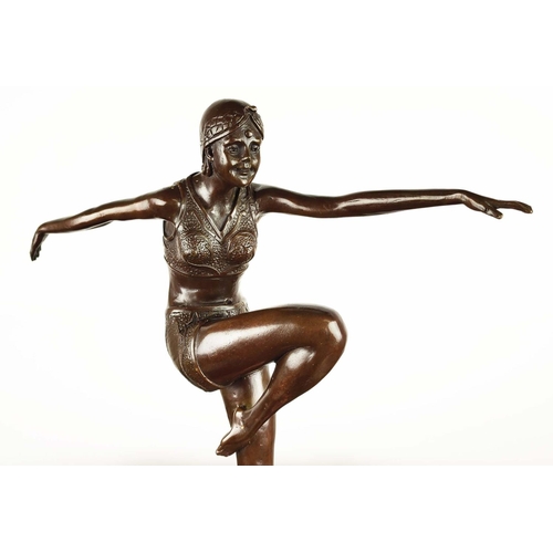 20 - AFTER J PHILIPP, an Art Deco style bronze of a female dancer, raised on a marble base, 57cm H.