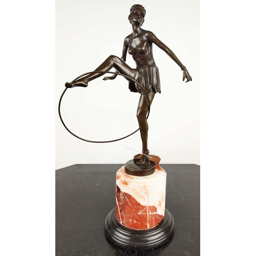 21 - AFTER D ALONZO, an Art Deco style bronze of a female dancer, raised on a marble base, 49cm H.