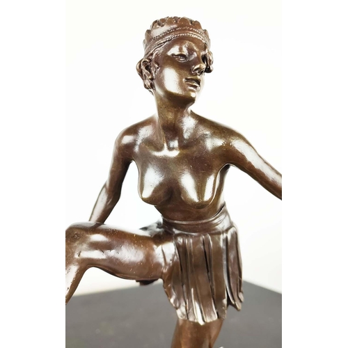 21 - AFTER D ALONZO, an Art Deco style bronze of a female dancer, raised on a marble base, 49cm H.