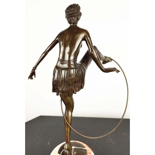 21 - AFTER D ALONZO, an Art Deco style bronze of a female dancer, raised on a marble base, 49cm H.