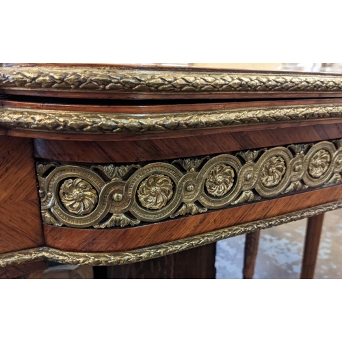 210 - CARD TABLE, 89cm W x 45cm D x 74cm D, circa 1880, French tulipwood, floral marquetry with green baiz... 