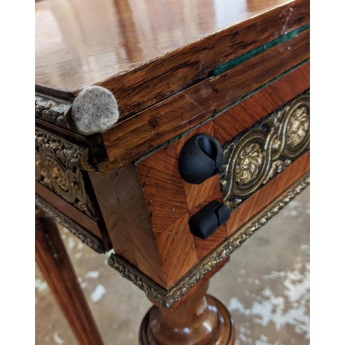 210 - CARD TABLE, 89cm W x 45cm D x 74cm D, circa 1880, French tulipwood, floral marquetry with green baiz... 