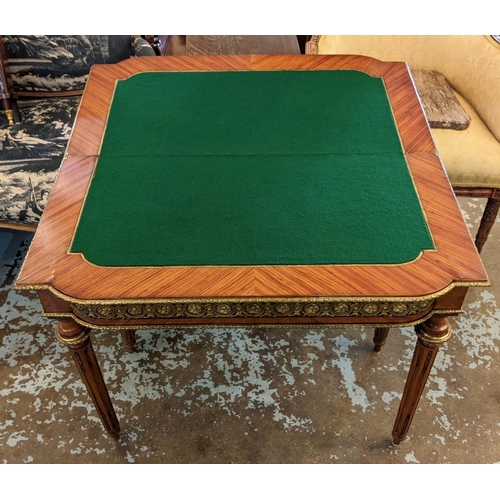 210 - CARD TABLE, 89cm W x 45cm D x 74cm D, circa 1880, French tulipwood, floral marquetry with green baiz... 