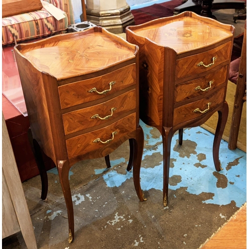 211 - BEDSIDE CHESTS, a pair, each 34cm W x 29cm D x 73cm H, with inlaid marquetry and parquetry detail, t... 