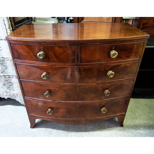 213 - BOWFRONT CHEST, 105cm W x 53cm D x 106cm, Regency mahogany of five drawers.