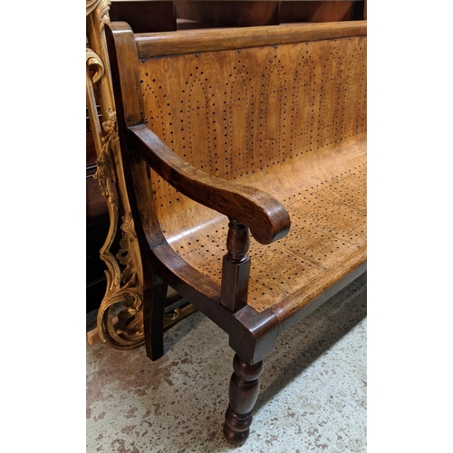 214 - HALL BENCH, 183cm L, Victorian birch with pierced bentwood seat.