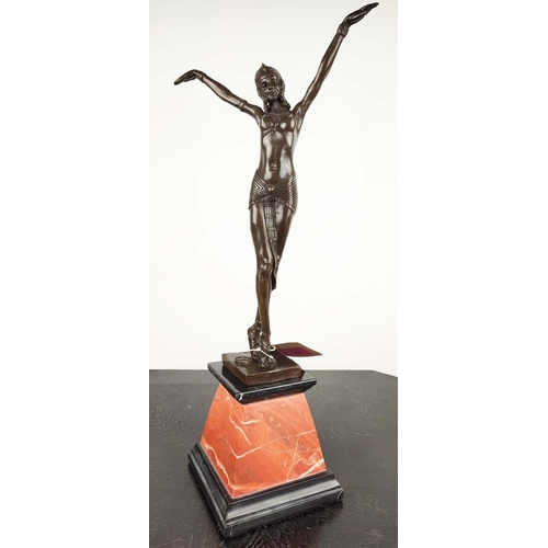 22 - AFTER D H CHIPARUS, an Art Deco style bronze of a female dancer, raised on a marble base, 55cm H.