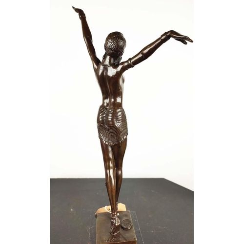 22 - AFTER D H CHIPARUS, an Art Deco style bronze of a female dancer, raised on a marble base, 55cm H.