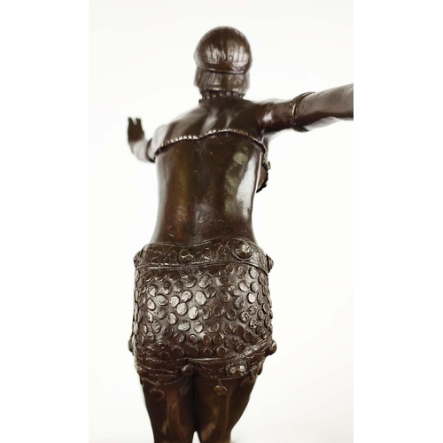 23 - AFTER D H CHIPARUS, an Art Deco style bronze of a female dancer, raised on a marble base, 48cm H.