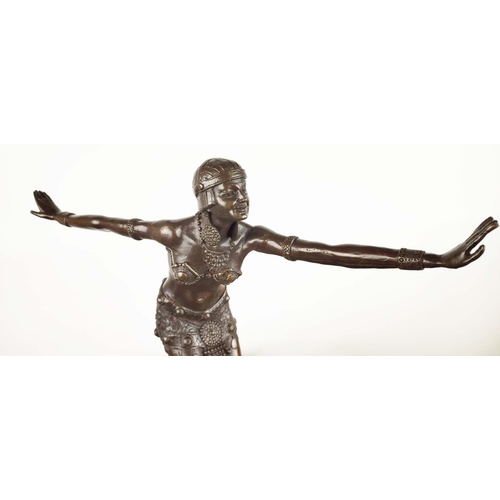 23 - AFTER D H CHIPARUS, an Art Deco style bronze of a female dancer, raised on a marble base, 48cm H.