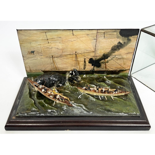 24 - WHALING SCENE DIORAMA, 19th century, housed in a glass case, signed D. Matthews, 19cm H x 34cm 19cm.