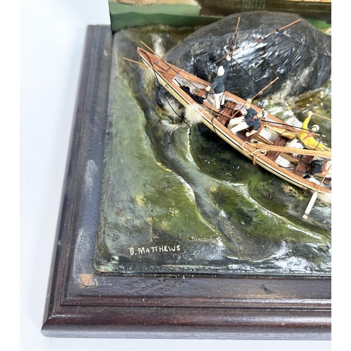 24 - WHALING SCENE DIORAMA, 19th century, housed in a glass case, signed D. Matthews, 19cm H x 34cm 19cm.