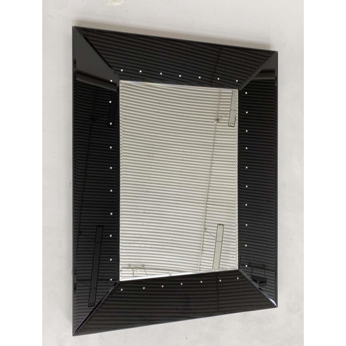 289 - WALL MIRROR, contemporary rectangular broad glass framed with 'diamond', studs and bevelled mirror p... 