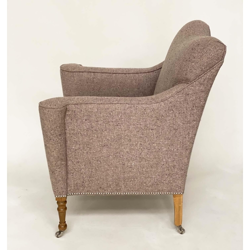 292 - WILLIAM YEOWARD ARMCHAIR, traditional with scroll arms and turned tapering supports, with herringbon... 