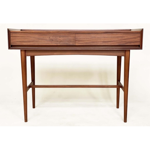 293 - RICHARD HORNBY TABLE, 1970s teak with two blind frieze drawers with reeded fronts, 114cm W x 48cm D ... 