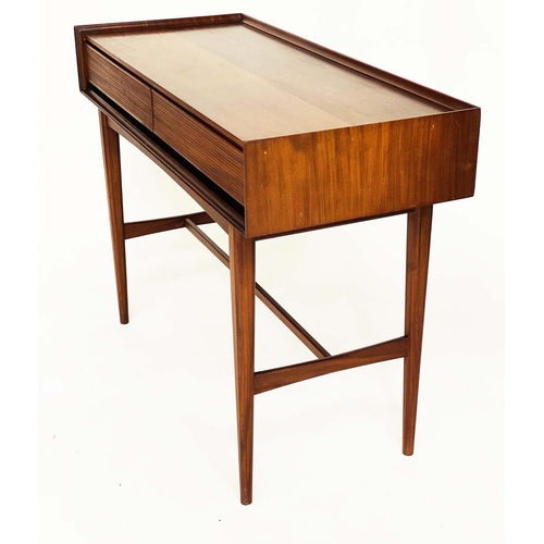 293 - RICHARD HORNBY TABLE, 1970s teak with two blind frieze drawers with reeded fronts, 114cm W x 48cm D ... 