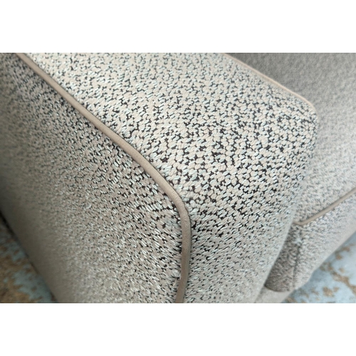 302 - SOFA, 200cm W, grey fabric upholstered with piping detail.