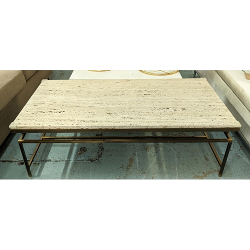 303 - COCKTAIL TABLE, stone top, gilt metal base, 122cm x 61cm x 39cm.