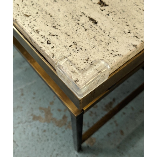 303 - COCKTAIL TABLE, stone top, gilt metal base, 122cm x 61cm x 39cm.