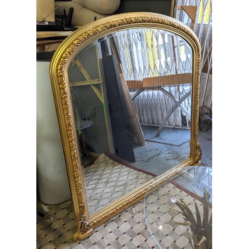 335 - OVERMANTEL WALL MIRROR, gilt frame, bevelled plate, 150cm x 141cm.