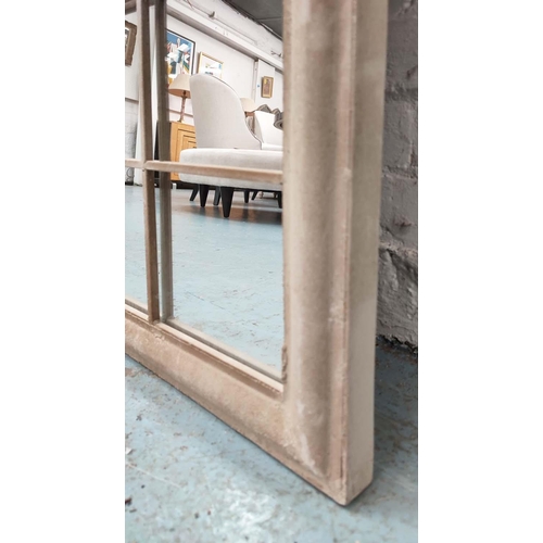 337 - ARCHITECTURAL GARDEN WALL MIRROR, a pair, 132cm x 75cm, aged painted metal frames. (2)